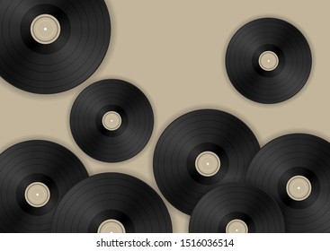 Music concept with vinyl discs on a beige background. Vector illustration for your design.