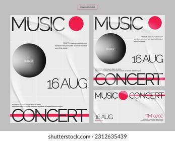 Music Concert banner with social media post and ticket with red and grey color