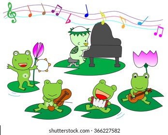 Music concert of the frog.A pianist is a kappa appearing in the Japanese folktale.