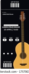 Music concert guitar Ticket icon vector illustration in the flat style. Ticket stub isolated on a background.  