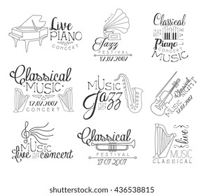 Music Concert Hand Drawn Banner Set Of Artistic Decorative Vector Design Writing