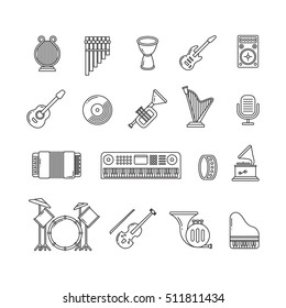 Music concert instruments thin line vector icons