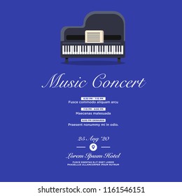 Music Concert Invitation with Date and Venue Details Piano Vector Illustration in Flat Style Design