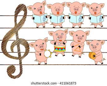 The music concert of the piglet.