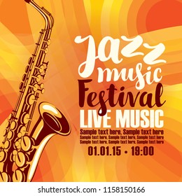 Music concert poster for a jazz festival live music with the image of a saxophone on the colored background with place for text