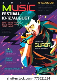 Music concert poster, a Rapper in WPAP style, pop art portrait for rock music festival