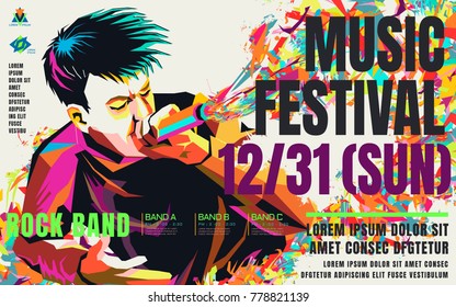 Music concert poster, a Rapper in WPAP style, pop art portrait for rock music festival