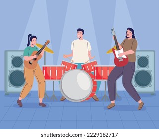 music concert three musicians characters