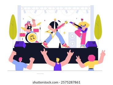 Music Concert Vector Illustration featuring an Artist’s Performance at a Live Music Event with Musical Instruments during a Summer Weekend Festival