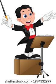 music conductor boy cartoon performing