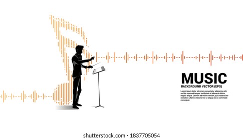 Music conductor with equalizer wave as music note. Concept background for orchestra concert and recreation.