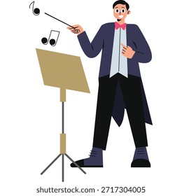 Ilustración multicolor plana del conductor de la música