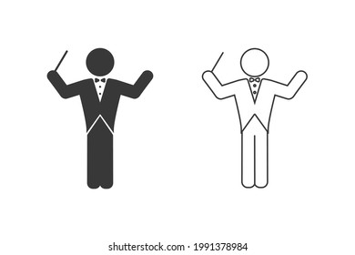 Music Conductor Icon Set In Flat, Vector 