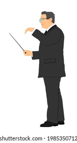 Music conductor vector illustration isolated on white background. Philharmonic conductor. Orchestra leader on event. Musician leader man.