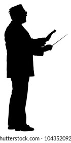 Music conductor vector silhouette illustration isolated on white background. Philharmonic conductor. Orchestra leader on event.