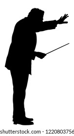 Music conductor vector silhouette illustration isolated on white background. Philharmonic conductor.