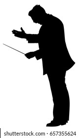 Music conductor vector silhouette illustration isolated on white background. Philharmonic conductor.