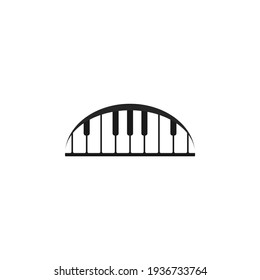 Music Construction Logo Design. Music and construction, this logo combines an illustration of piano keys forming a bridge, with curved lines on it. This logo can be used for the music business, music 