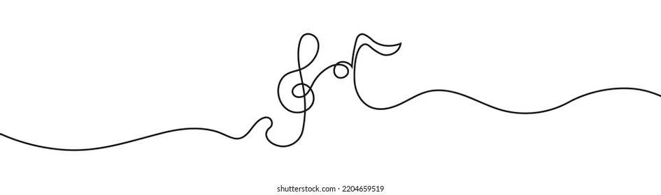 Music continuous line, treble clef one line. Vector illustration