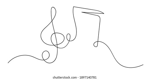 Music  continuous line  Vector line drawing  Print design  Note  treble clef