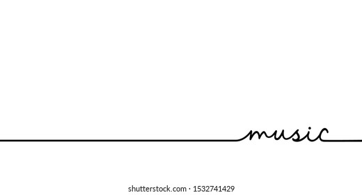 Music - continuous one black line with word. Minimalistic drawing of phrase illustration