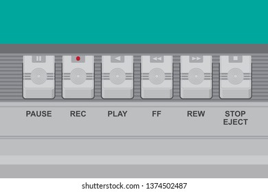 Music control buttons on a tape player panel vector flat design.