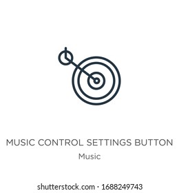 Icono del botón Configuración de control de música. Icono de esquema del botón Ajustes de control de música lineal delgado aislado en fondo blanco de la colección de música. Signo vectorial de línea, símbolo para web y móvil