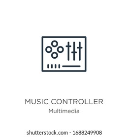 Music controller icon. Thin linear music controller outline icon isolated on white background from multimedia collection. Line vector sign, symbol for web and mobile