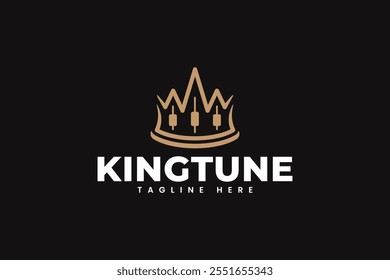 music controller with wave and king crown shape modern logo design template for music instrument and entertainment company business  