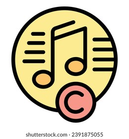 Music copyright icon outline vector. Law patent. Legal property color flat