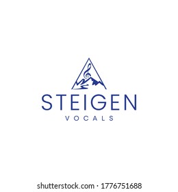 music course logo with mountain with treble clef . can be used as icons and stickers