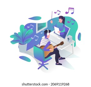 Music course online in flat isometric illustration
