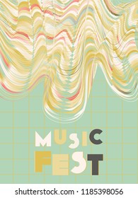 Music cover in blue, cyan, pink, orange colors. Rock concert flyer. Minimal tech brochure. Soundwave layout. Geometric audio cover. Creative party advertise. Vintage wave template.