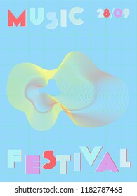 Music cover in blue, violet, pink, green colors. Rock concert flyer. Minimal line brochure. Soundwave layout. Abstract summer gradient. Promotion party ads. Vintage wave template.