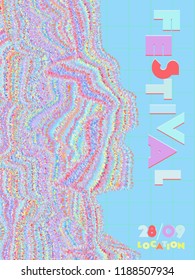 Music cover in blue, violet, pink, green colors. Radio concert flyer. Minimal line brochure. Soundwave layout. Vibration audio cover. Media party ads. Vintage wave template.