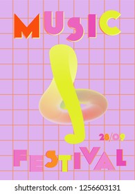 Music cover in blue, violet, pink, green colors. Rock concert flyer. Minimal line brochure. Amplitude layout. Abstract summer gradient. Promotion party ads. Vintage wave template.