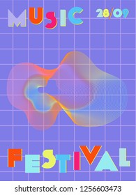 Music cover in blue, violet, pink, green colors. Rock concert flyer. Minimal tech brochure. Waveform layout. Vibration audio cover. Promotion party ads. Vintage wave template.