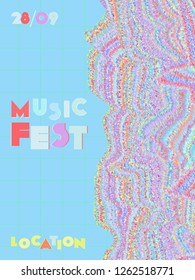 Music cover in blue, violet, pink, green colors. School concert flyer. Minimal line brochure. Sound background. Geometric audio cover. Media party ads. Vintage wave template.