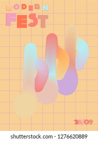 Music cover in blue, violet, pink, green colors. School concert flyer. Minimal line brochure. Waveform layout. Geometric audio cover. Media party ads. Vintage wave template.