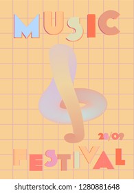Music cover in blue, violet, pink, green colors. Rock concert flyer. Minimal line brochure. Soundwave layout. Abstract summer gradient. Promotion party ads. Vintage wave template.