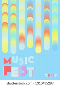 Music cover in blue, violet, pink, green colors. Rock concert flyer. Minimal tech brochure. Waveform layout. Abstract summer gradient. Media party ads. Vintage wave template.
