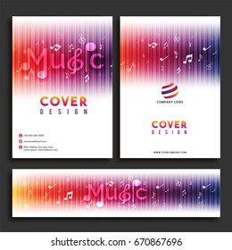 Music Cover Design, Flyer template and Website Header layout decorated with musical notes.