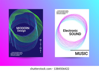 Music Cover design. A set of modern abstract backgrounds. Abstract party posters. Futuristic wave patterns are distorted with dotted lines. Techno Music Festival Advertising. Dance party background.