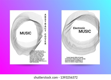 Music Cover design. A set of modern abstract backgrounds. Abstract party posters. Futuristic wave patterns are distorted with dotted lines. Techno Music Festival Advertising. Dance party background.