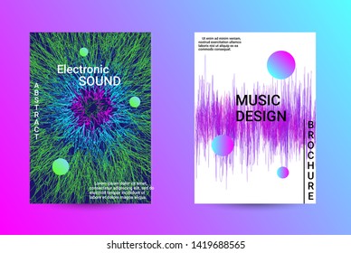 Music Cover design. A set of modern abstract backgrounds. Abstract party posters. Futuristic wave patterns are distorted with dotted lines. Techno Music Festival Advertising. Dance party background.