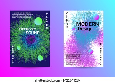 Music Cover design. A set of modern abstract backgrounds. Abstract party posters. Futuristic wave patterns are distorted with dotted lines. Techno Music Festival Advertising. Dance party background.