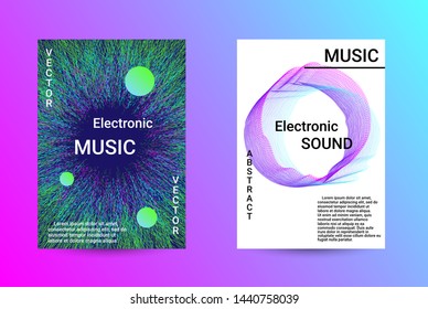 Music Cover design. A set of modern abstract backgrounds. Abstract party posters. Futuristic wave patterns are distorted with dotted lines. Techno Music Festival Advertising. Dance party background.