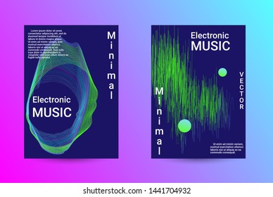 Music Cover design. A set of modern abstract backgrounds. Abstract party posters. Futuristic wave patterns are distorted with dotted lines. Techno Music Festival Advertising. Dance party background.