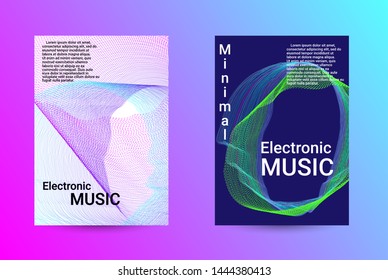 Music Cover design. A set of modern abstract backgrounds. Abstract party posters. Futuristic wave patterns are distorted with dotted lines. Techno Music Festival Advertising. Dance party background.