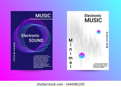 Music Cover design. A set of modern abstract backgrounds. Abstract party posters. Futuristic wave patterns are distorted with dotted lines. Techno Music Festival Advertising. Dance party background.